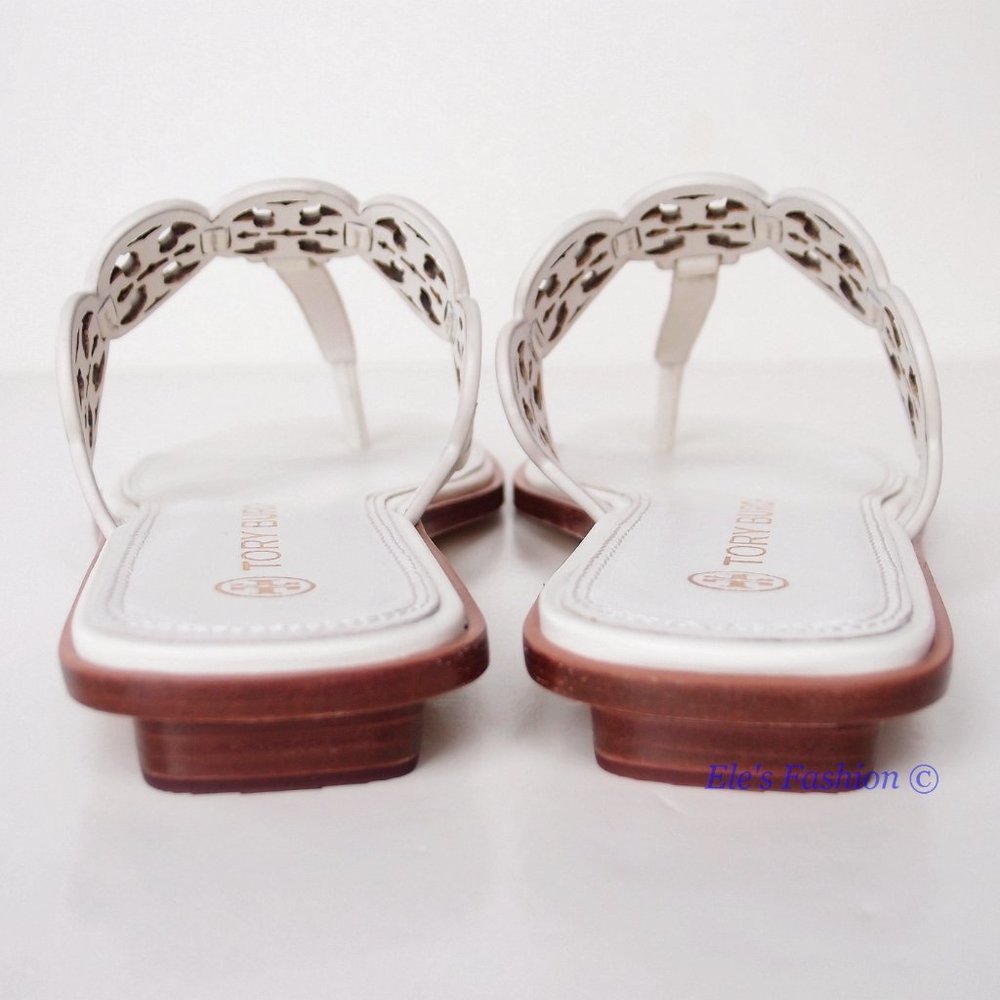 NIB Tory Burch Tiny Miller Logo Leather Thong Sandal Ivory US 7 8 8.5 9 9.5 10 - Picture 14 of 16